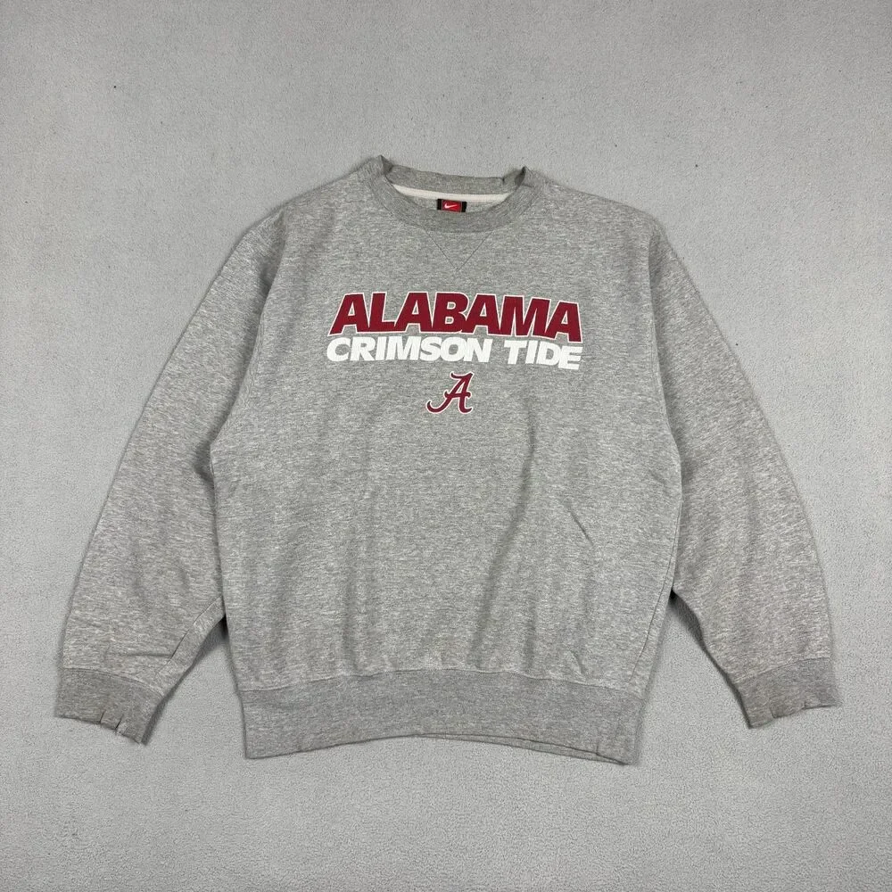 Nike Team Mens Sweatshirt Alabama Crimson Tide Crewneck Grey Pullover Size S